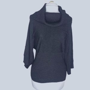 No Label Cowl Neck Dolman Sleeve Ribbed Waistband Charcoal Sweater Size L